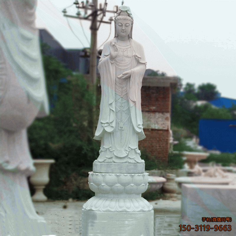 汉白玉石雕观音像佛像滴水如意观音雕塑