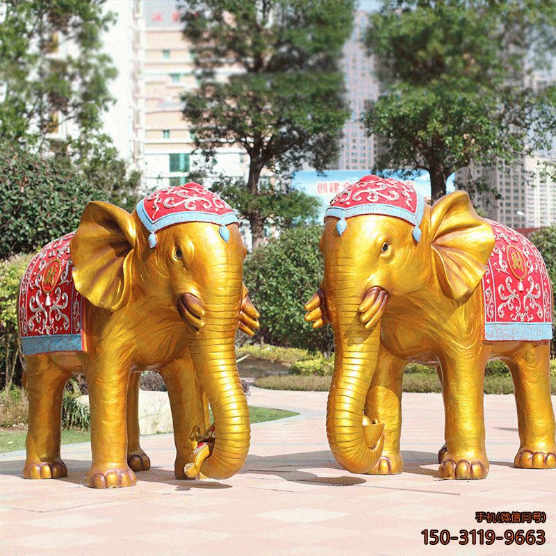 泰式花纹六牙大象_景区公园仿铜彩绘动物雕塑