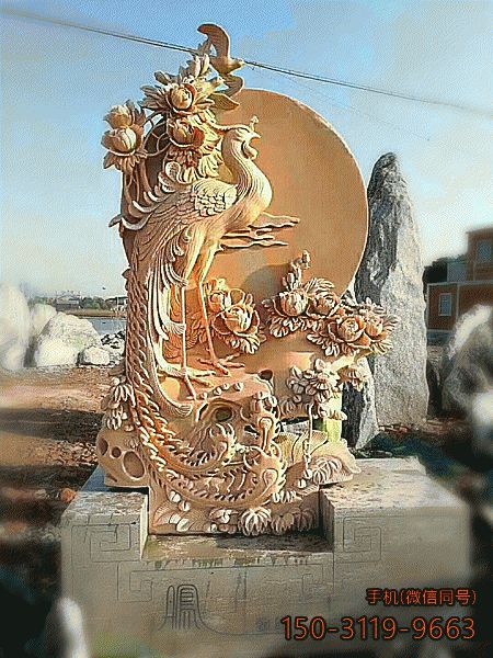 石刻凤凰景观_商场企业动物浮雕景观摆件雕塑