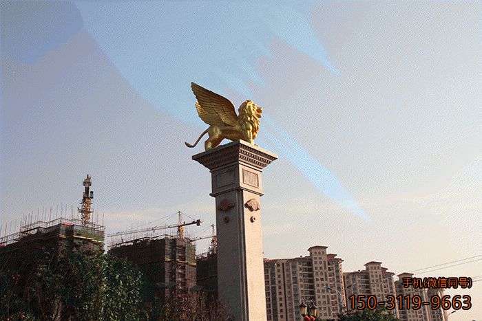 铜雕飞狮景观_城市广场标志性动物景观雕塑