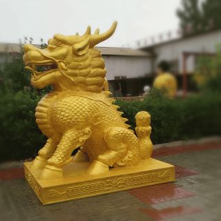 鎏金麒麟雕塑_商场企业大门看门动物铜雕