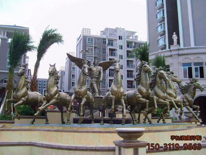 阿波罗青铜战车_景区广场八马动物景观雕塑