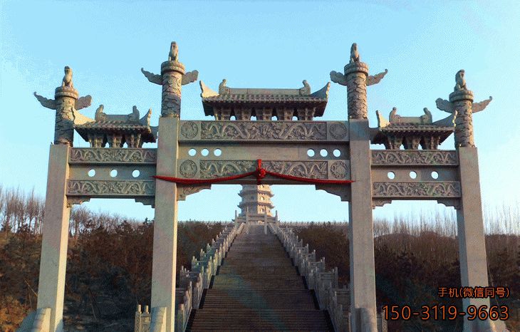 景区牌坊大门_三间四柱牌楼雕塑