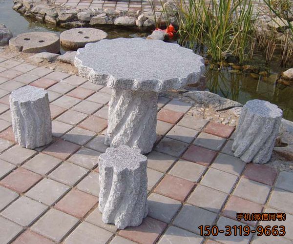 方木桩石桌凳_花岗岩石刻厂家定制效果雕塑