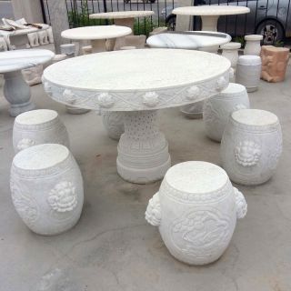 石桌凳_汉白玉雕花园林石雕桌凳