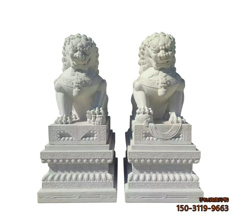 汉白玉狮子_企业送五狮子景观雕像雕塑
