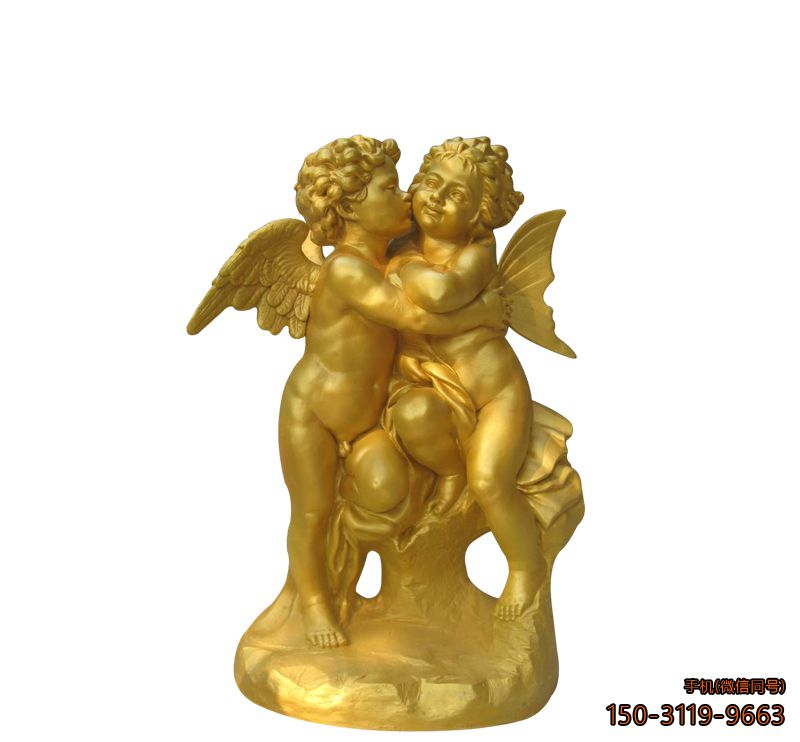 铸铜拥抱小天使_商场鎏金天使摆件雕塑