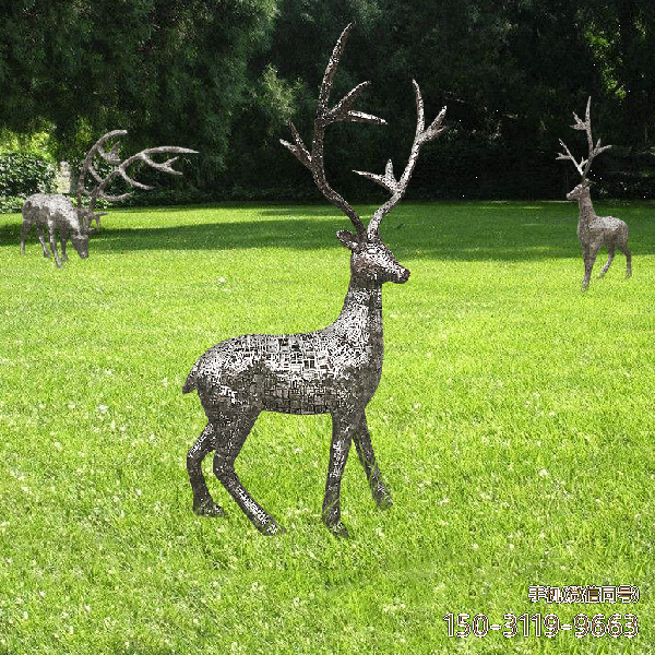 不锈钢镂空鹿_公园草坪麋鹿梅花鹿雕塑