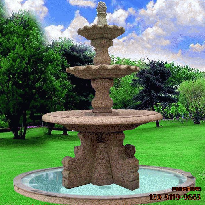 黄锈石喷泉_公园园林欧式流水喷泉