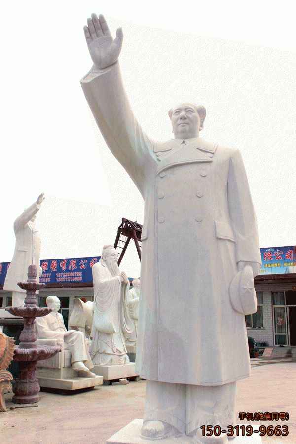 挥手的毛主席石雕像_城市校园当代伟人塑像雕塑