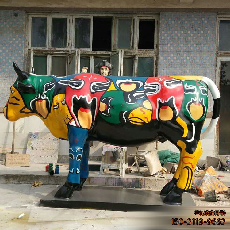 玻璃钢彩绘牛雕塑动物摆件