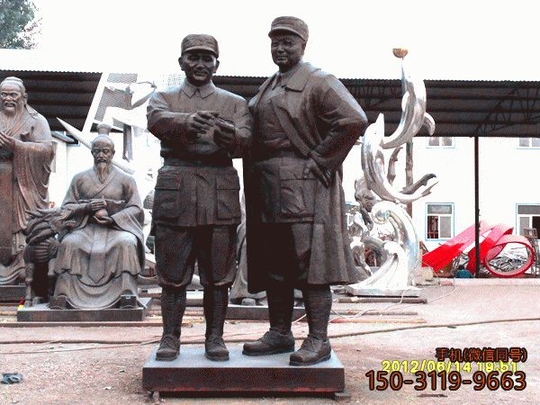 邓小平与刘伯承_当代伟人铜雕像