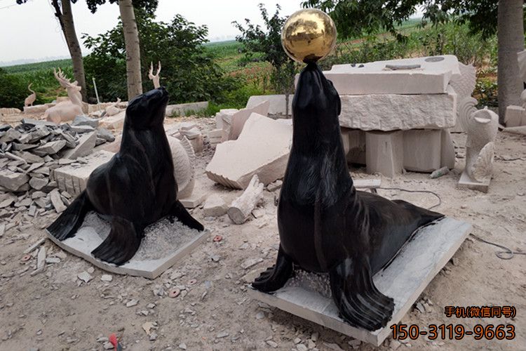 海豹表演海洋动物石雕雕塑
