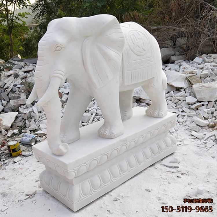 汉白玉招财大象企业石雕大象雕塑