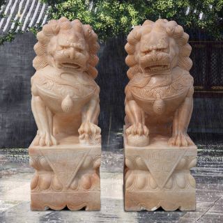 石雕狮子生产厂家别墅门口镇宅晚霞红石狮子