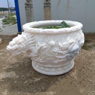 石雕雕塑厂家龙浮雕水缸汉白玉花盆