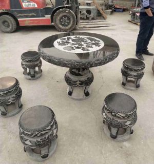 青石雕花园林圆桌凳
