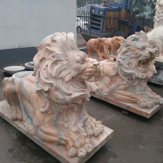 厂家推荐石雕狮子晚霞红汇丰狮子