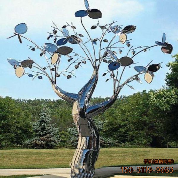 镜面不锈钢景观树雕塑