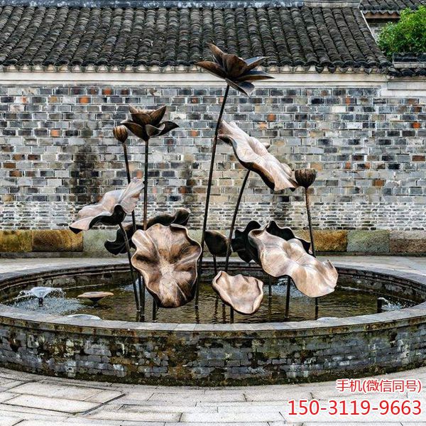 荷花喷泉铜雕装饰
