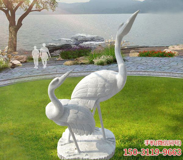 汉白玉石雕仙鹤雕塑