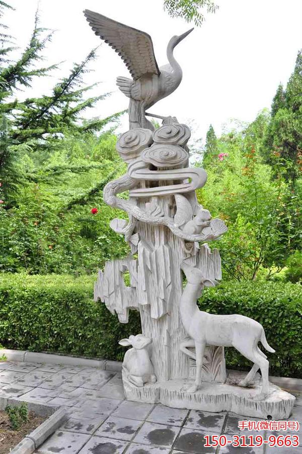 石雕仙鹤景观雕塑