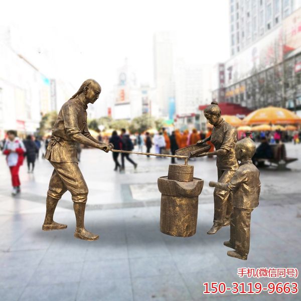 推磨_城市民俗小品铜雕雕塑