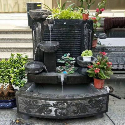 石雕水钵厂家招财进宝中式仿古青石流水钵
