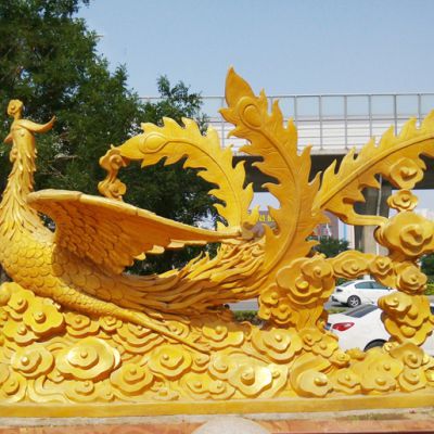 纯铜凤凰雕塑_龙凤呈祥凤凰铜雕