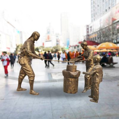 推磨_城市民俗小品铜雕