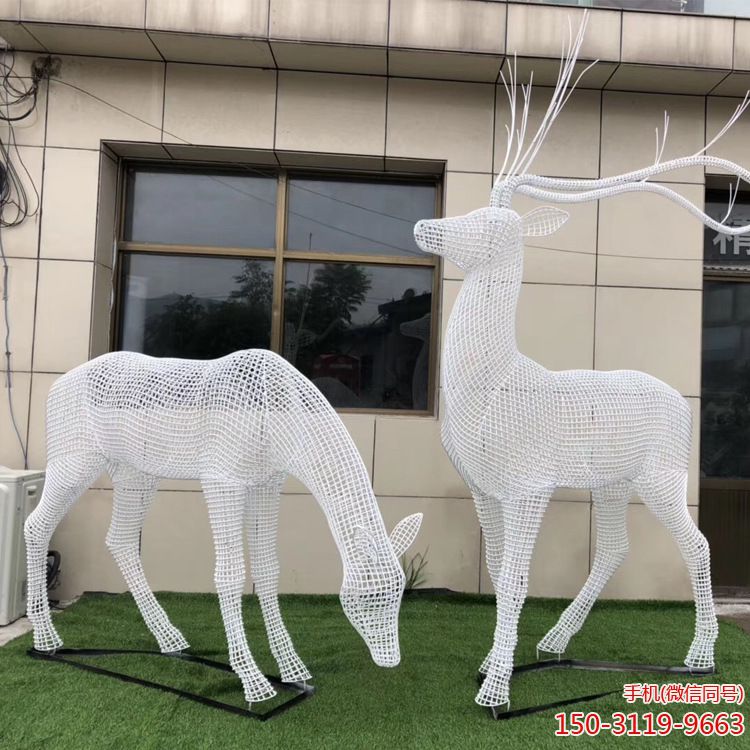 不锈钢网格梅花鹿雕塑