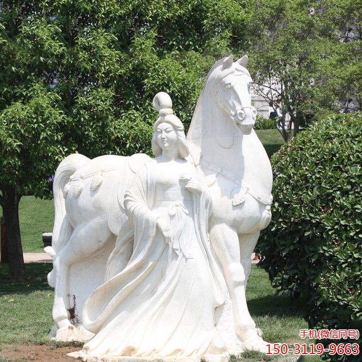 汉白玉仕女和马雕塑