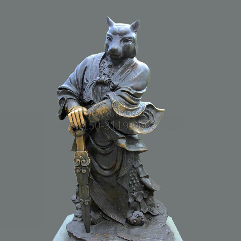 兽首人身12生肖铜雕像-戌狗雕塑
