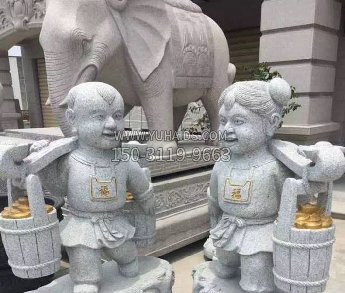 招财进宝福娃石雕 (2)雕塑