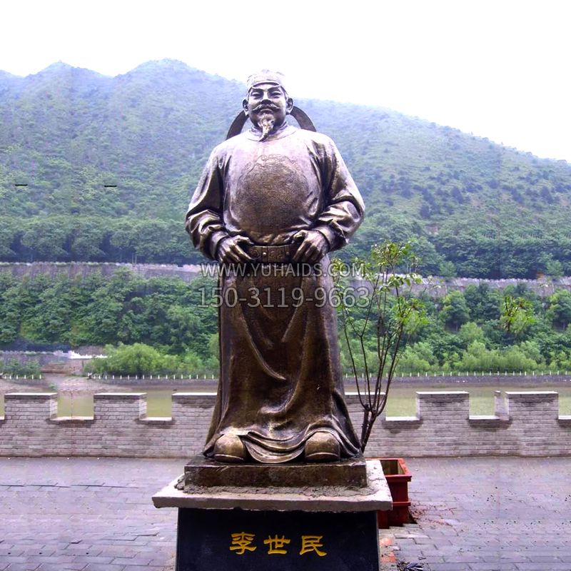 中国历史名人唐初著名帝王李世民铸铜雕像雕塑