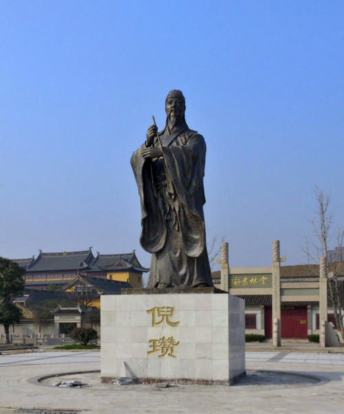 中国历史名人元末明初画家诗人倪瓒铜雕塑像