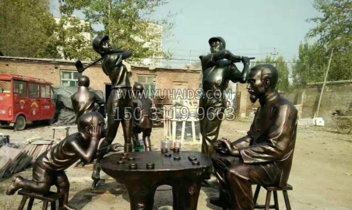 祖孙俩下棋铜雕 (2)雕塑