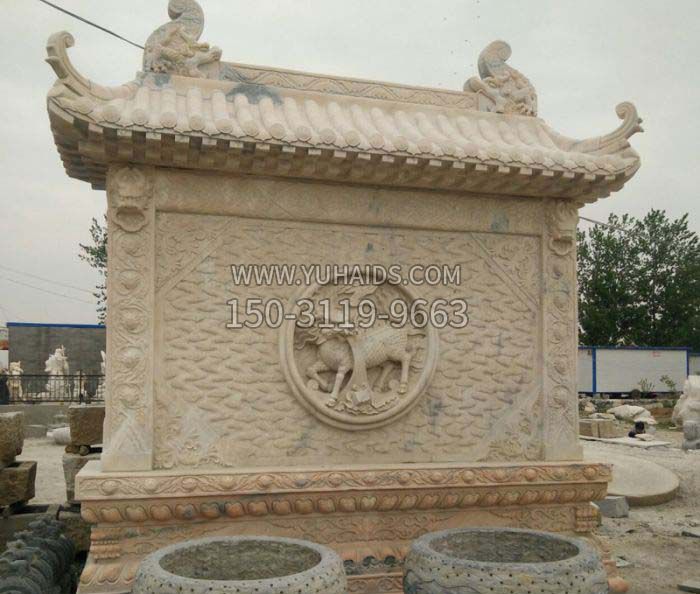 园林景观晚霞红石雕影壁雕塑