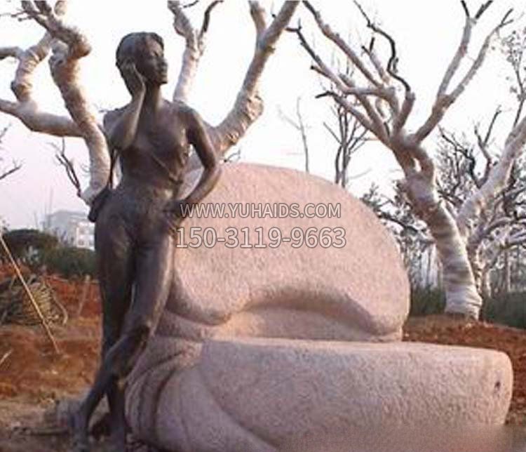 现代女人打电话铜雕雕塑