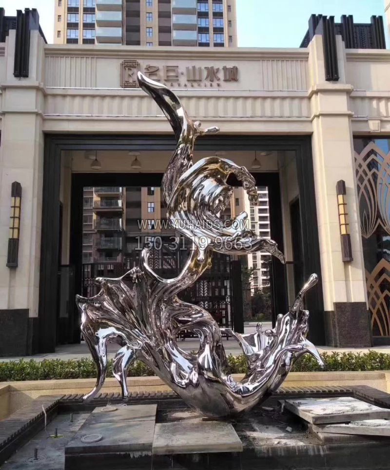 小区不锈钢抽象浪花雕塑