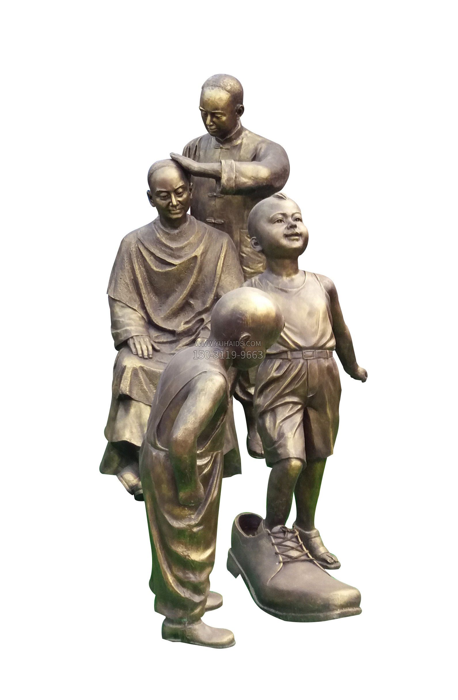 小孩穿大鞋 剃头铜雕像雕塑