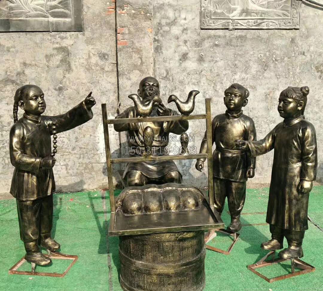 铜雕广场吹唐人雕塑 