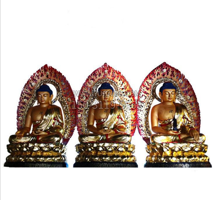 铜雕贴金三宝佛雕塑