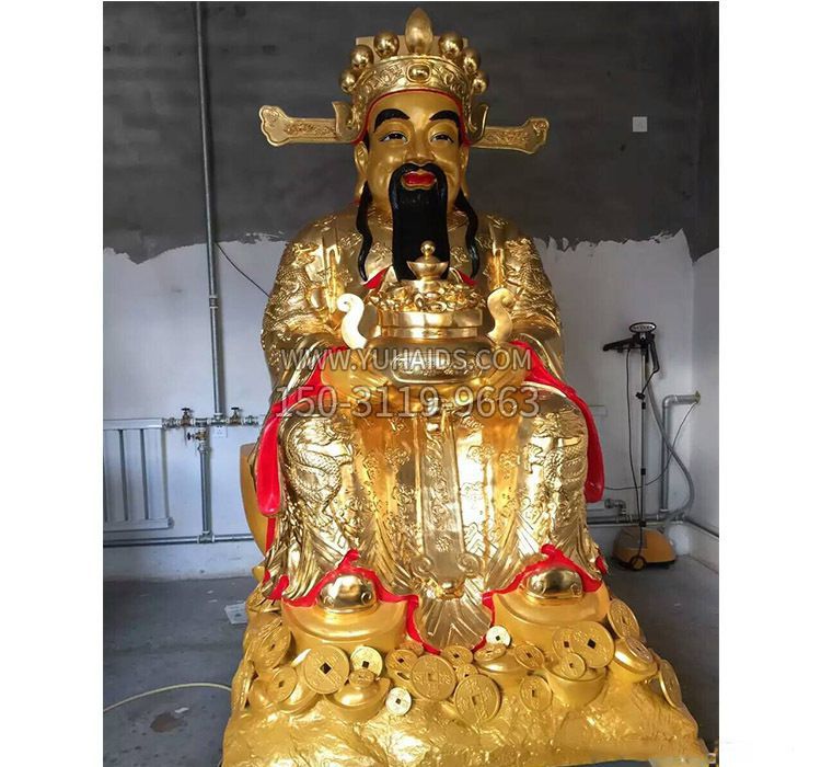 铜雕贴金文财神雕塑