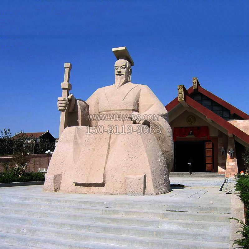 人文初祖轩辕黄帝,景区古代名人砂岩石雕塑