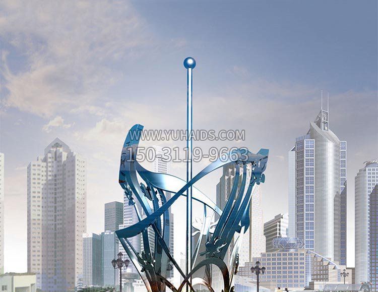 蓝色抽象创意镂空不锈钢景观雕塑