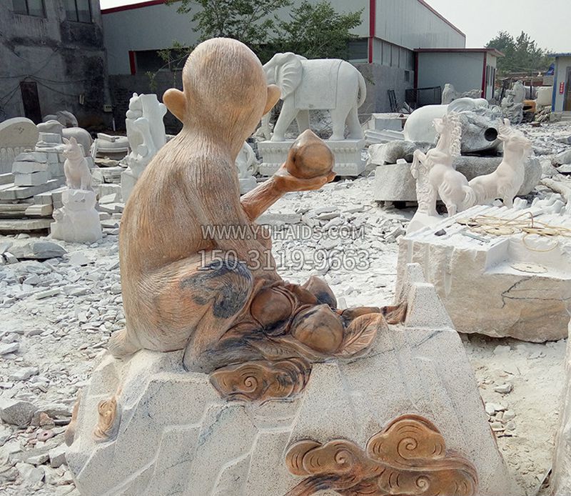 拿桃的猴子石雕雕塑