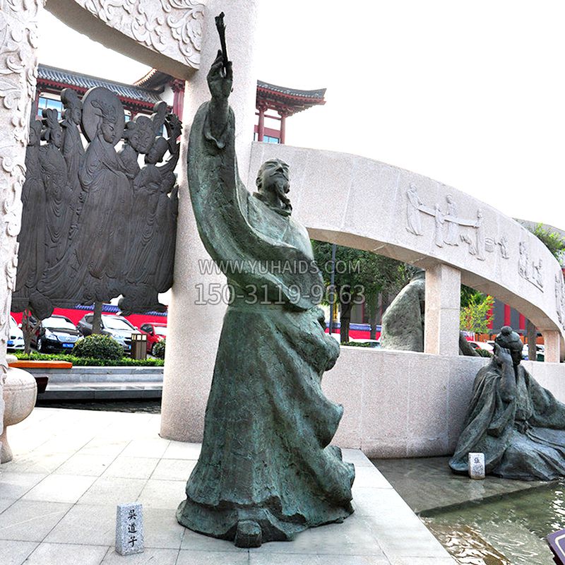 画史画圣吴道子仿古铜雕像雕塑