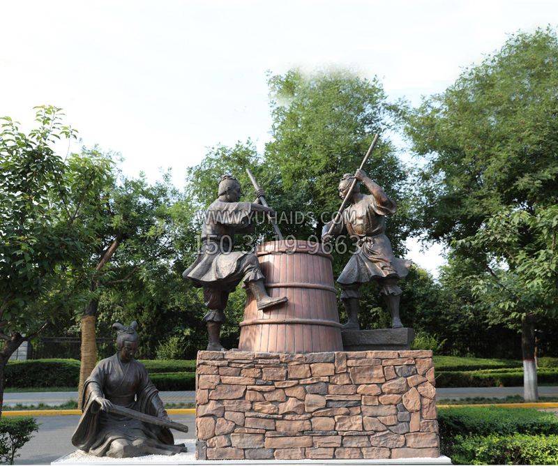 街头造纸术情景铜雕，中国历史传统文化雕塑