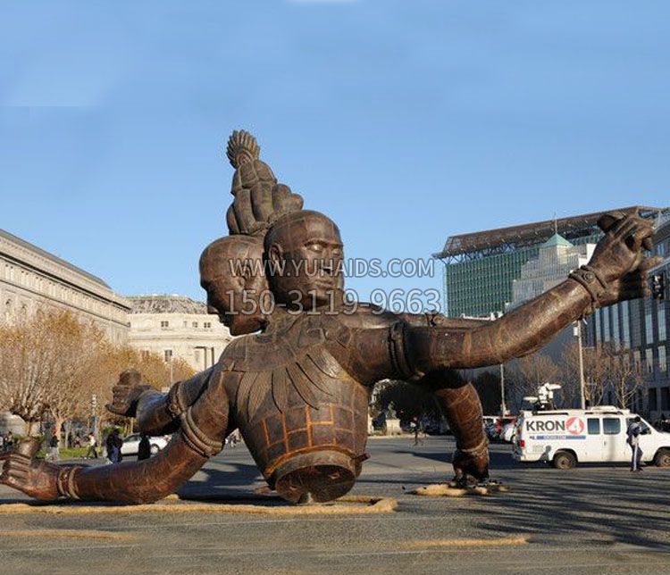 广场创意三头六臂半身像铜雕雕塑